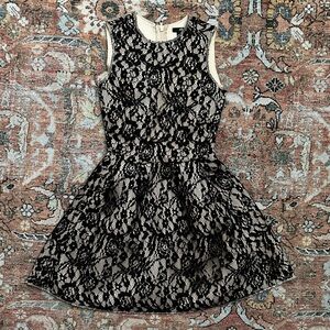 H&M Black Lace and Pink Pleated Fit and Flare Scuba Dress size 4